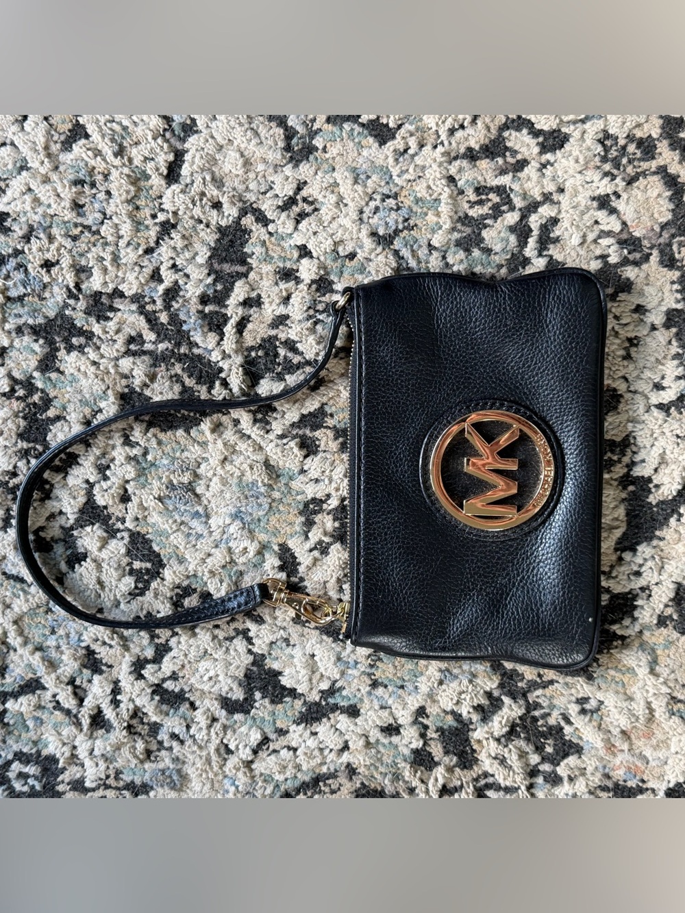 Michael Kors Black wristlet Bag with Gold MK Emblem